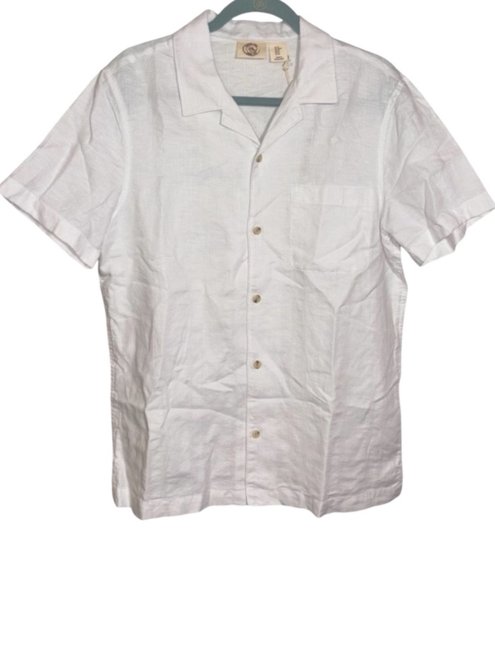 Panama Jack Men’s Linen Blend Shirt White Button Front Short Sleeve Size Medium